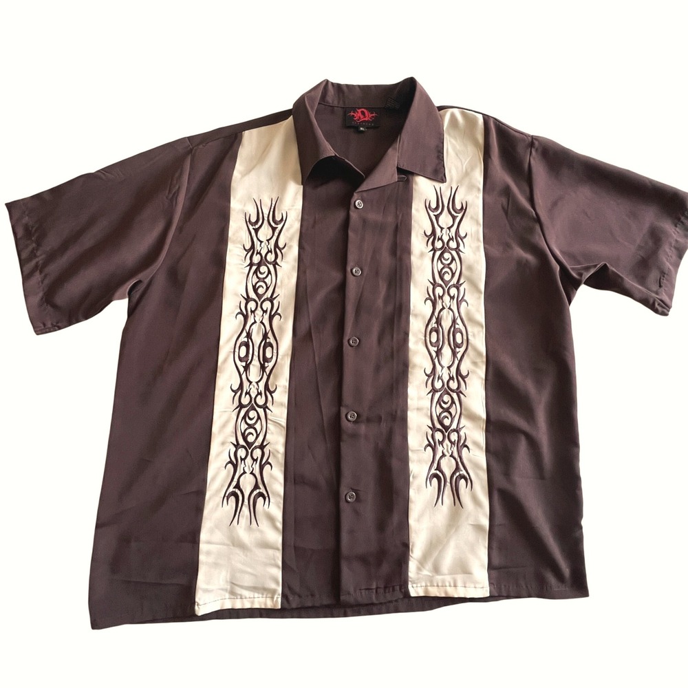 Dragonfly D Clothing Tribal Panel Shirt XL‎ Retro Button Up Short Sleeve Brown